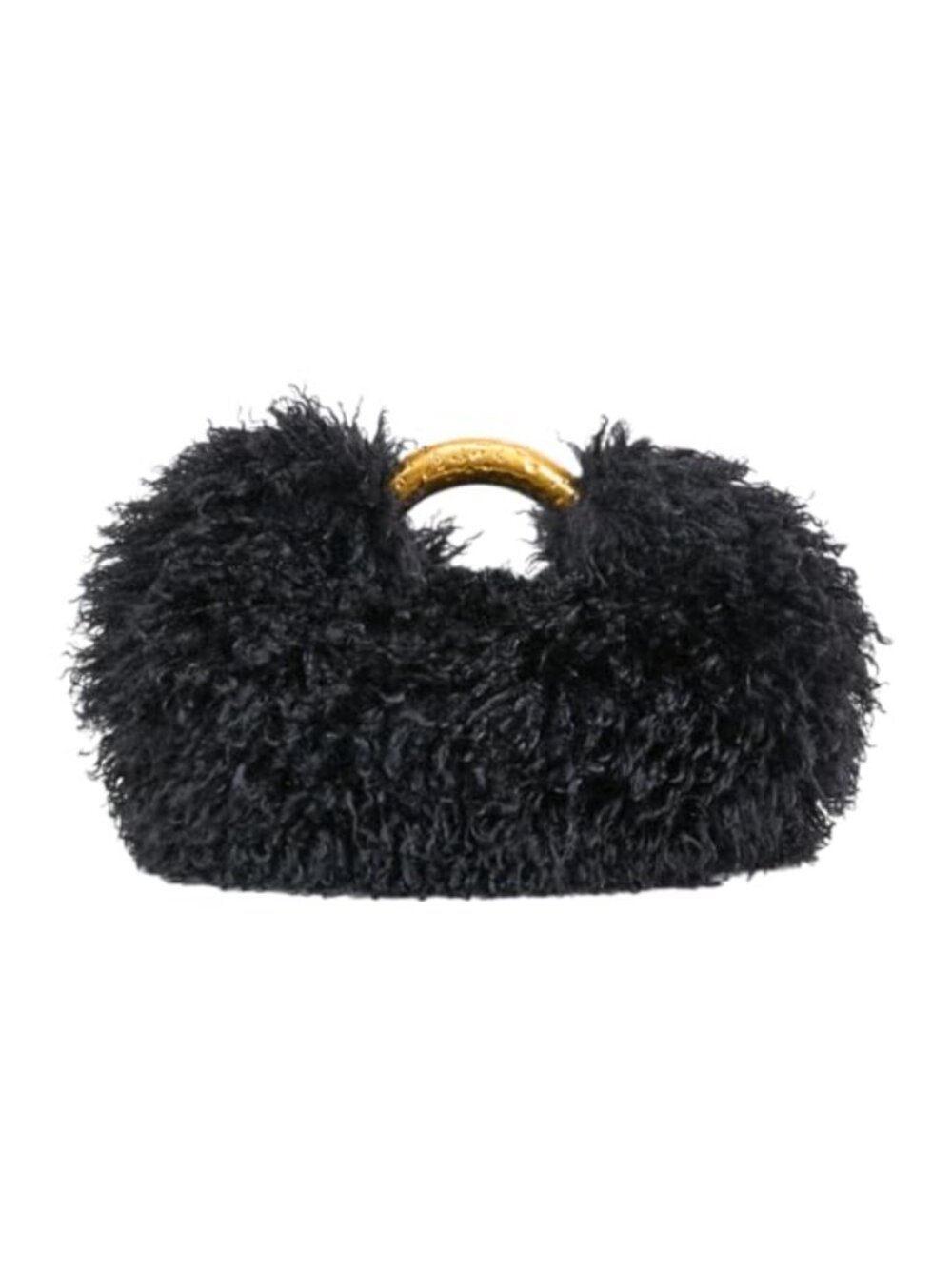 Faux Fur Half Moon Top Handle Clutch with Gold Metal Handle Winter Handbag